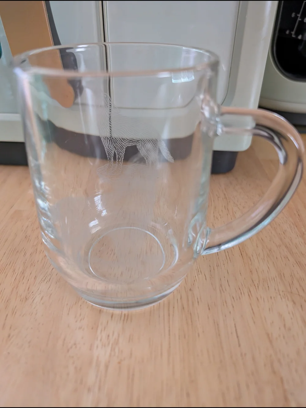 Clear Glass Coffee Mug with Etched Wolf Design